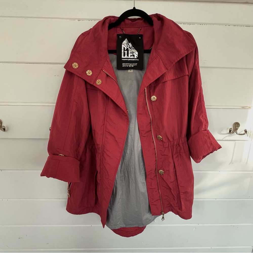 Burgundy, Rust Windbreaker Raincoat by Equipment. General. Technique. Sz S